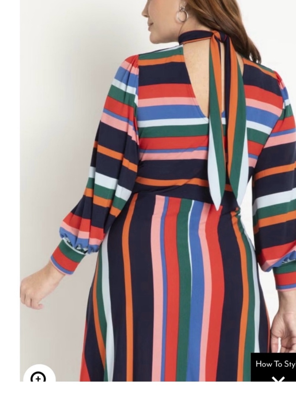 Eloquii Multi-Color Striped Dress in Navy, Red, Green, Blue, Pink - Picture 2 of 8